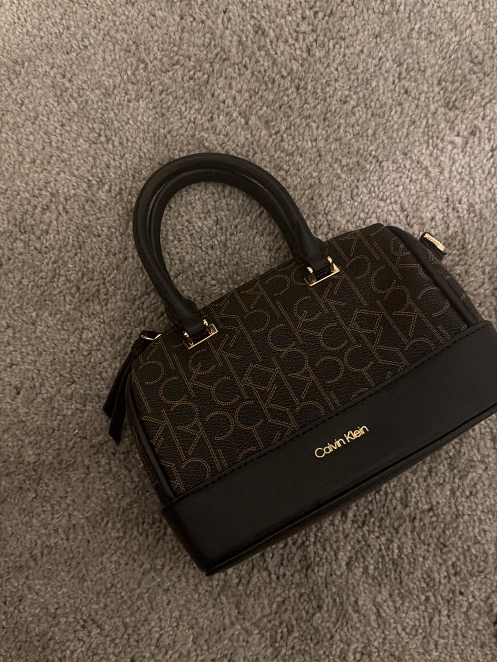 Calvin Klein Brown/Black Logo Satchel with Gold Hardware